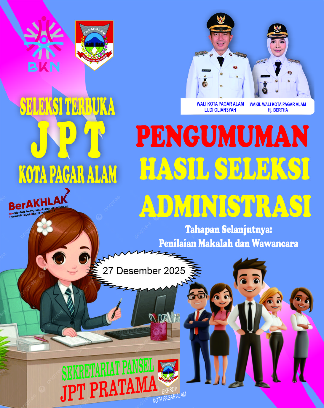 PENGUMUMAN HASIL SELEKSI ADMINISTRASI SELEKSI TERBUKA JPT PRATAMA KOTA PAGAR ALAM