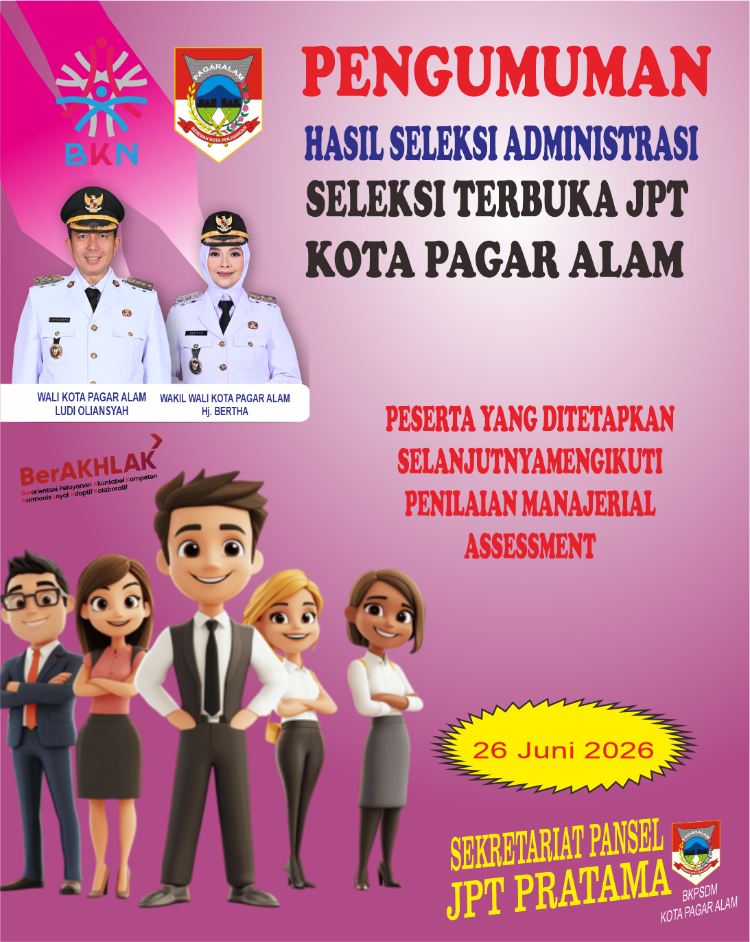 PENGUMUMAN HASIL SELEKSI ADMINISTRASI SELEKSI TERBUKA JPT 2026 KOTA PAGAR ALAM