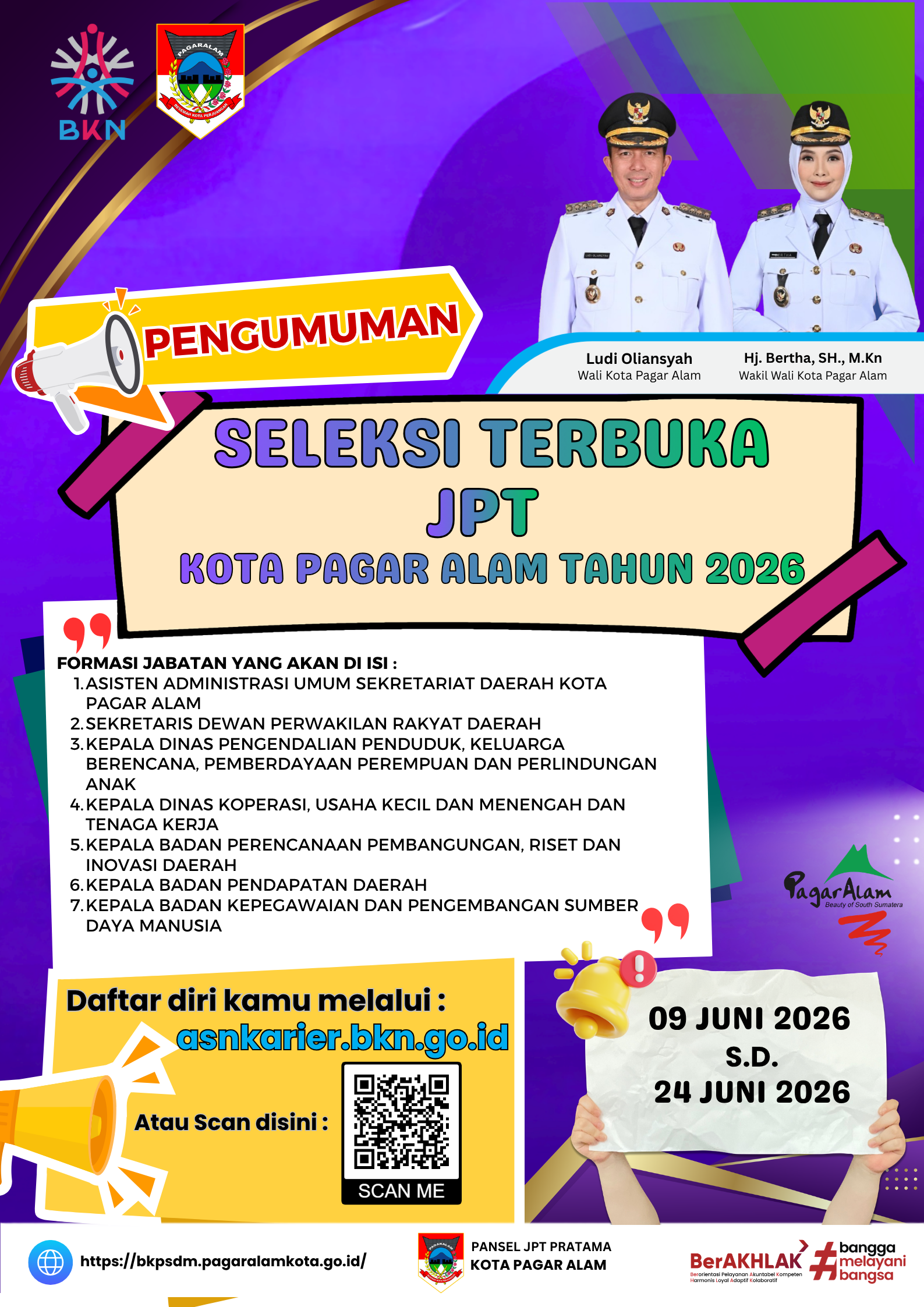 SELEKSI TERBUKA JPT PRATAMA KOTA PAGAR ALAM TAHUN 2026